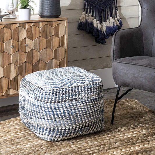 nuLOOM Seville Handmade Denim Textured Filled Ottoman Pouf